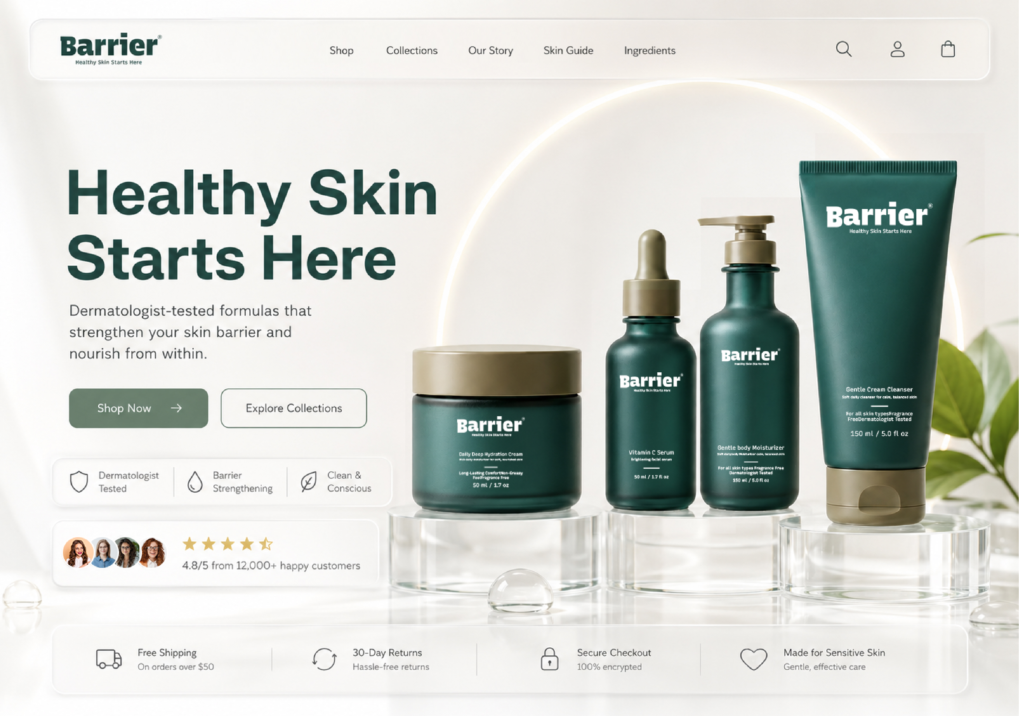 Omar Helal website design portfolio project thumbnail - Barrier Skincare Website Concept